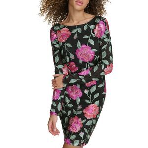 SIENA Womens Embroidered Floral Mesh Bodycon Dress, Multicoloured, NWT